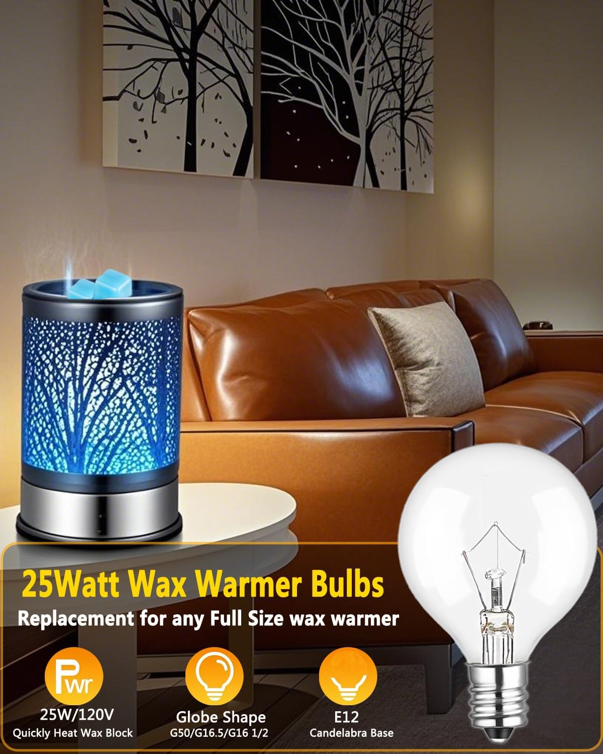 Snnalosses Wax Warmer Light Bulbs,G50 25 Watt Light Bulbs for Full Size Scentsy Warmers, 8 Packs E12 Base G16.5 Globe Clear Scentsy Bulb for Candle Wax Warmer,120 Volt, Warm White,Long Lifespan