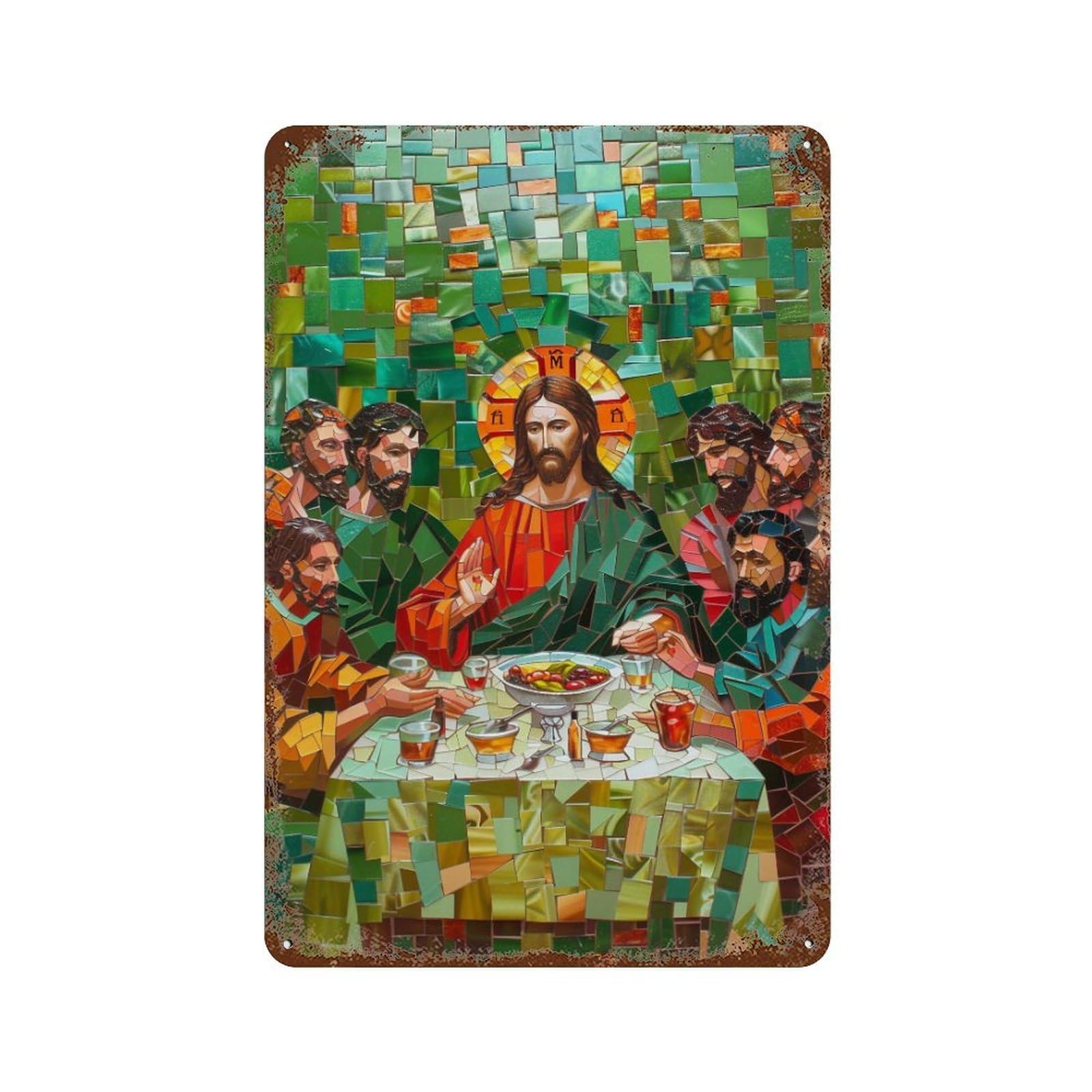 YHGERTKU Mosaic The Last Supper 01 Wall Art Retro Iron Vintage Metal Tin Sign Poster Modern Decor for Living Rooms Gift 30x20cm