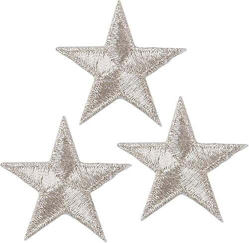 Simplicity Parche para planchar con apliques de estrella plateada, 3 piezas, 1.25 x 1.25 pulgadas