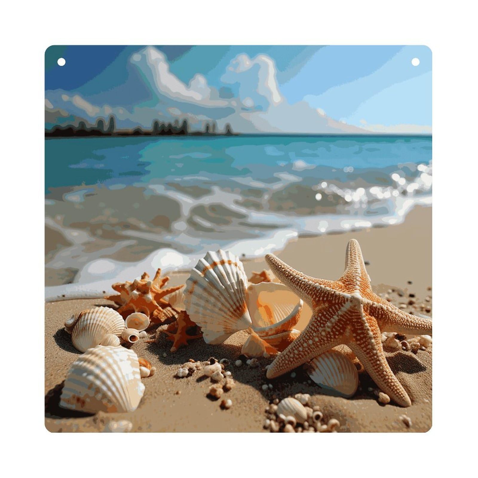 Adfgyerh Style Seashells Starfish On Beach Hanging Ornaments Window Hanging Modern Acrylic Decor For Living Room Bedroom Dining Room Hallway Office Wall Decor, 8X8 In