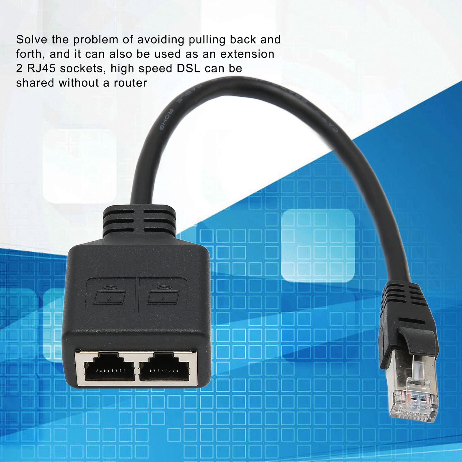 Ethernet Splitter 1 to 2 Port, RJ45 Ethernet Network Adapter Cable Extension, RJ45 1 Male to 2 Female LAN Ethernet Cable Splitter for CAT7 Networks, 1 to 2 Port Ethernet Socket