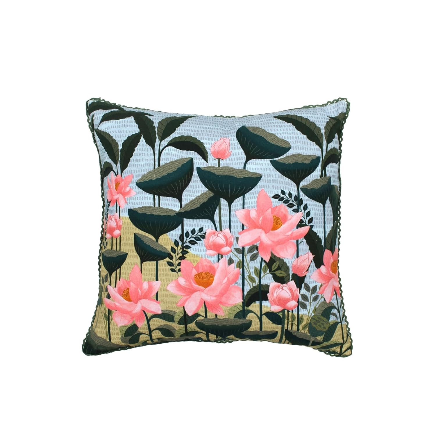 Buy Abolee Homes Kamal Cushion Cover Cotton Green Cotton Size 16" x 16