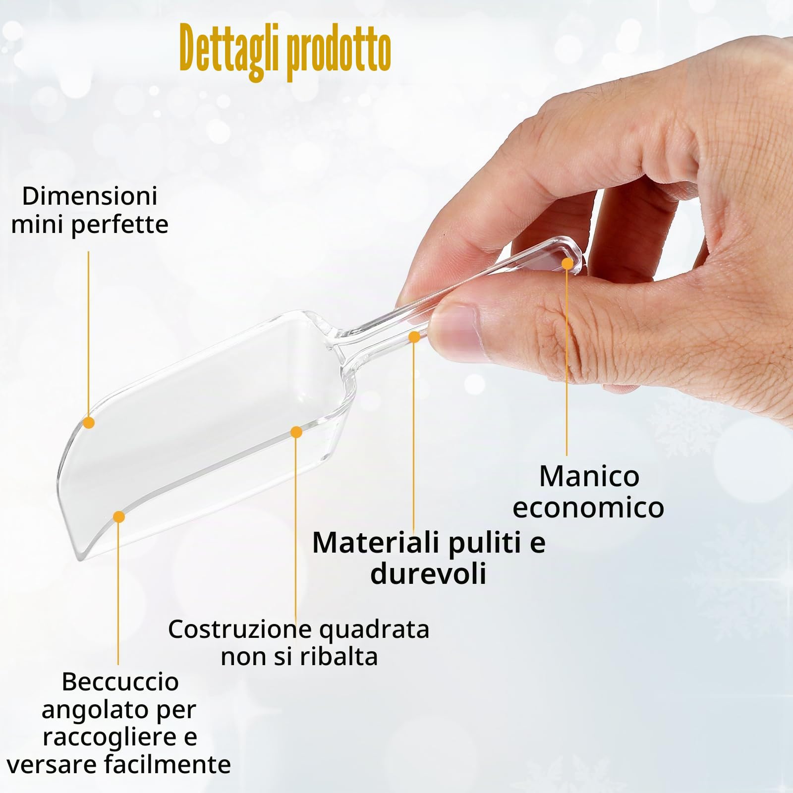 12 pezzi di palette da cucina in plastica trasparente, piccola palette da cucina multifunzionale in plastica trasparente, cucchiaio dosatore per caramelle, gelato, caffè e tè