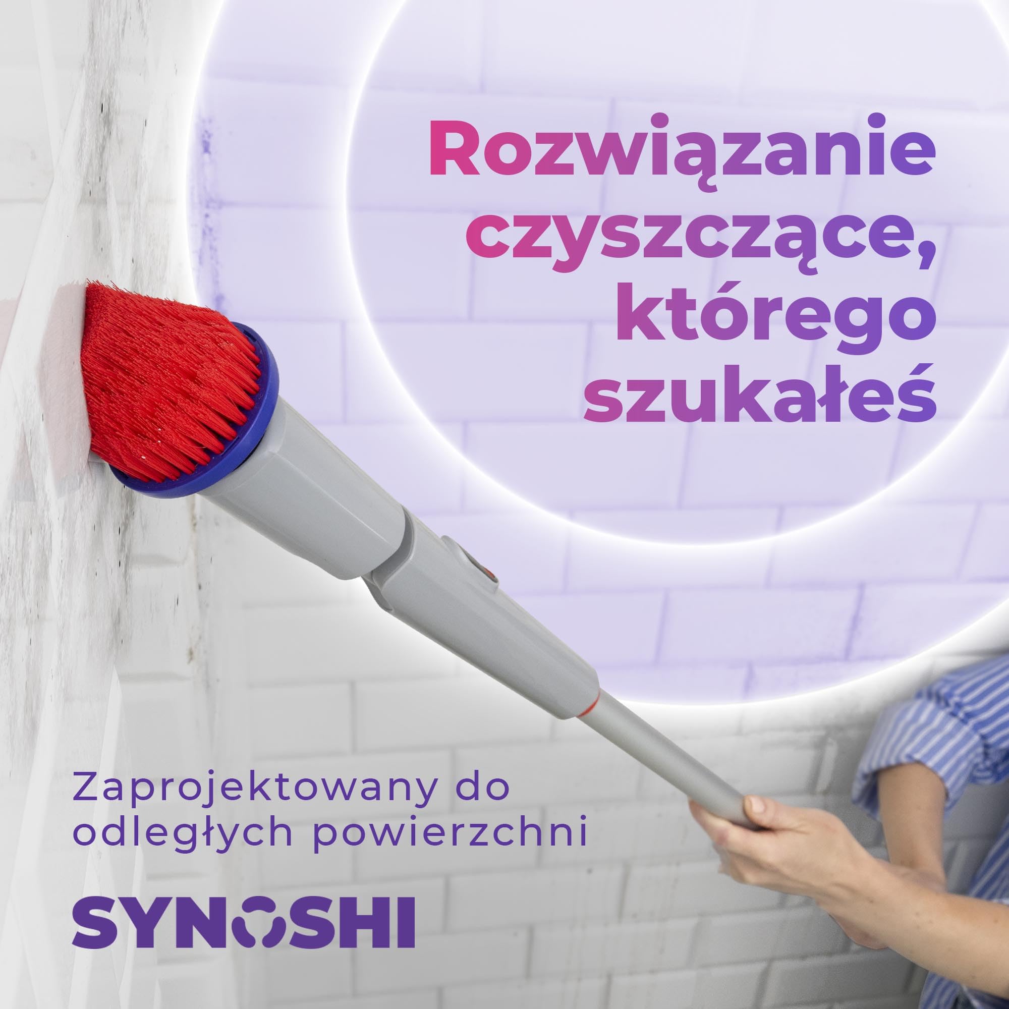 Synoshi Pro Przedłużony Uchwyt do Szczotki Elektrycznej | Regulowany 580-747 mm. Aluminium z blokadą. Do wysokich powierzchni i miejsc trudno dostępnych.
