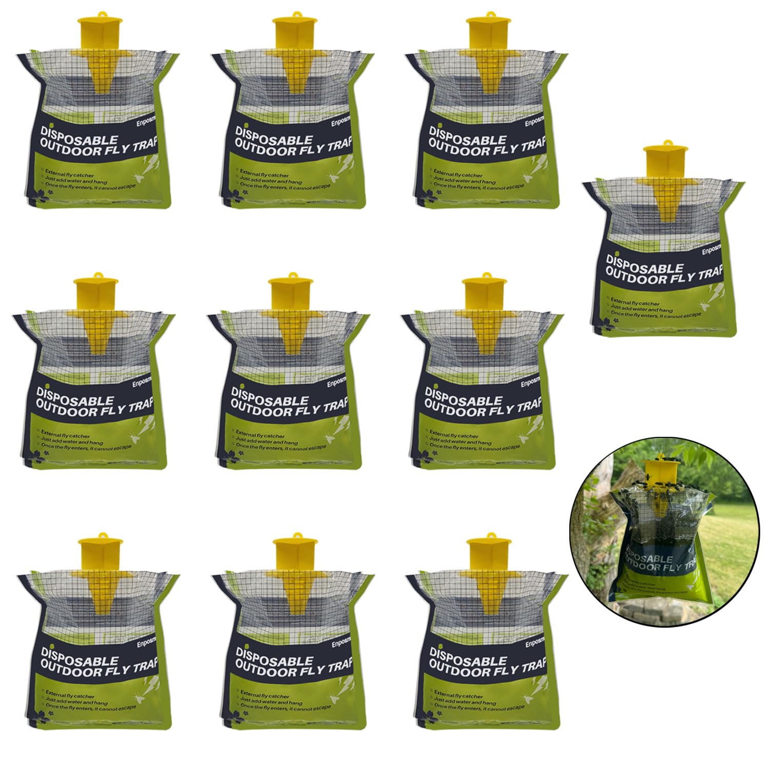 Photo 1 of 10 Pack Fly Traps Outdoor Hanging Disposable Fly Bags Trap, Effective Pre-Baited Flies Catcher, Flies Killer Bug Control for Patio, Yard, Chicken Coops, Horse Stables, Barns