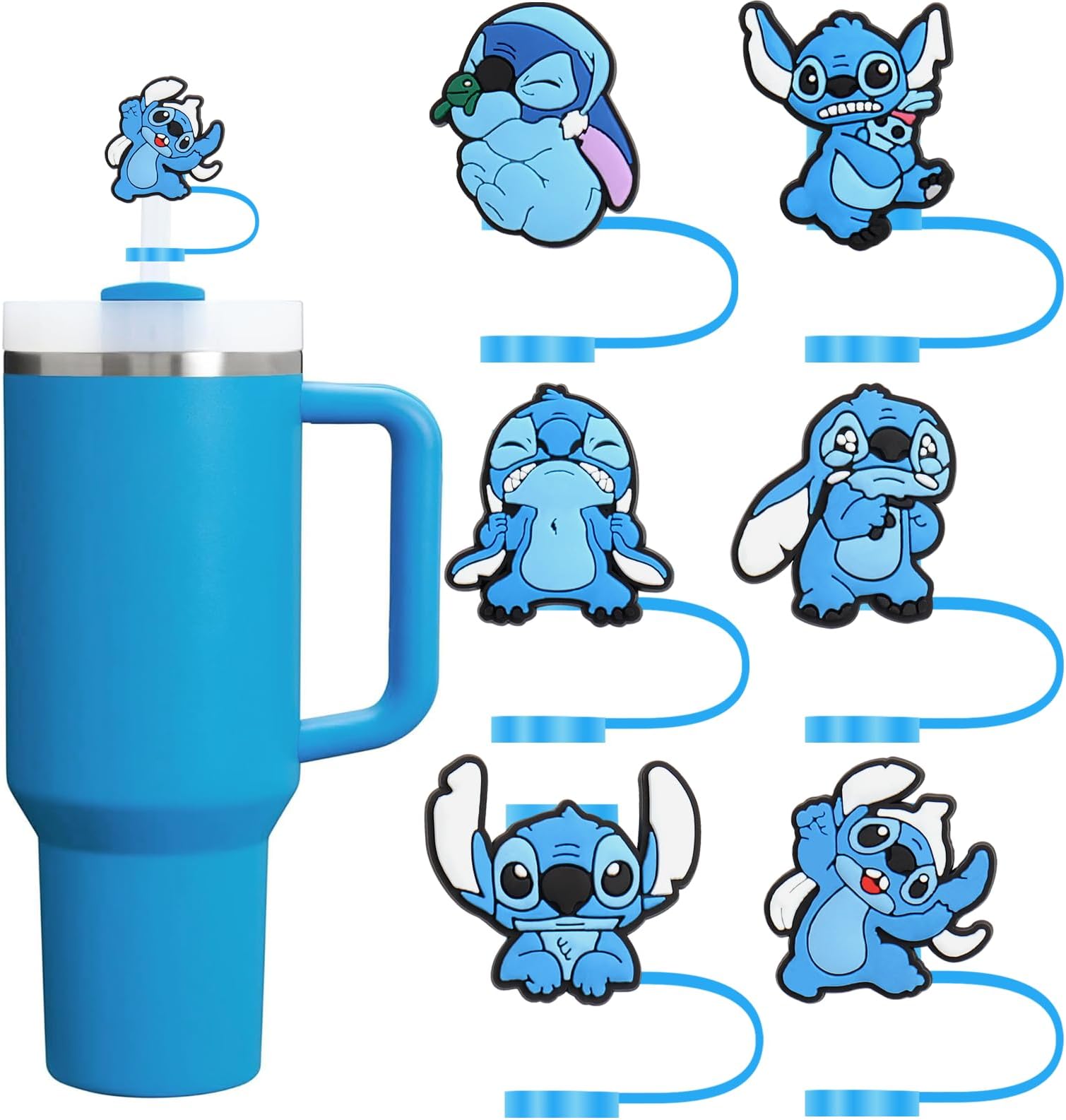 Stitch Stanley Cup Accessories,6 Pcs Straw Topper For Cup,10Mm Cover,Bule Cover Cap 30&40 Oz Cups