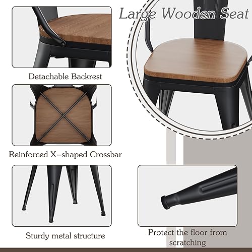 Miniatura 7 de Alunaune Juego de 4 sillas de comedor de metal de 18 pulgadas con respaldo alto, sillas clásicas elegantes de hierro, taburetes de café apilables