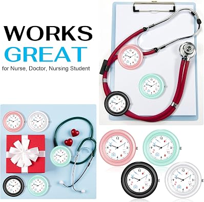 Janmercy 4 Pcs Stethoscope Watch Clip on Pocket Watch with Second Hand