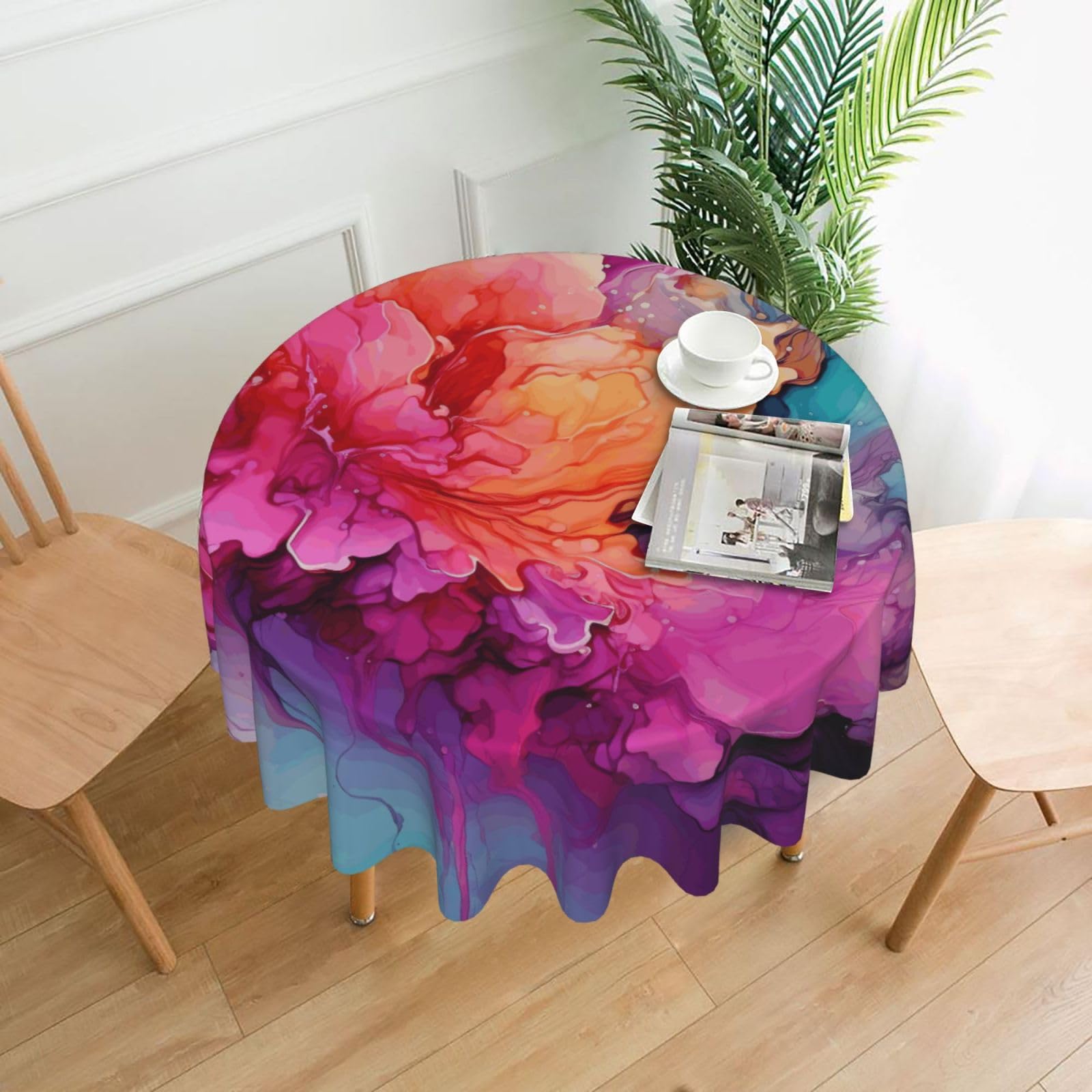 Nappe ronde 152 cm aquarelle colorée de style rustique