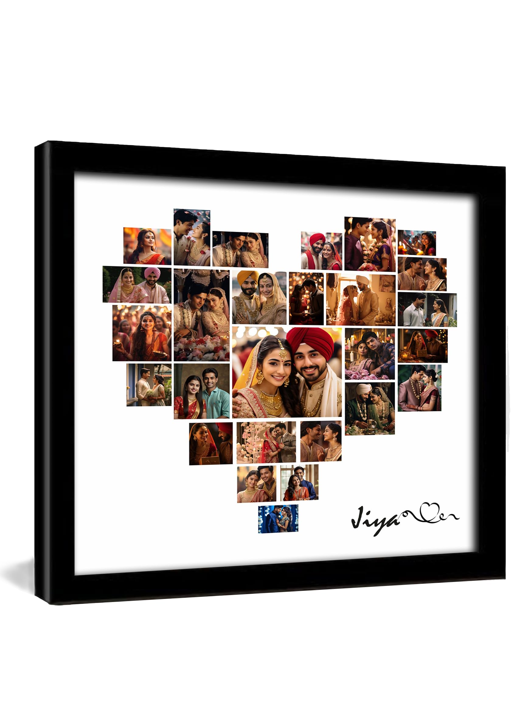 Heart Shape Photo Collage Frame | Custom Name Design | Personalized Gift for Anniversary | Wedding | Valentine | Printed Wall Art – Square Size-image-9