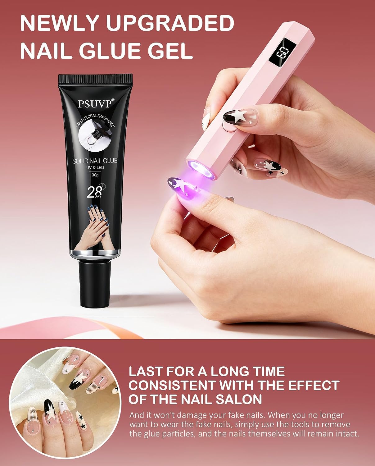 Super Strong Solid Gel Nail Glue30g+with Mini UV Lamp,ForPressOnNails