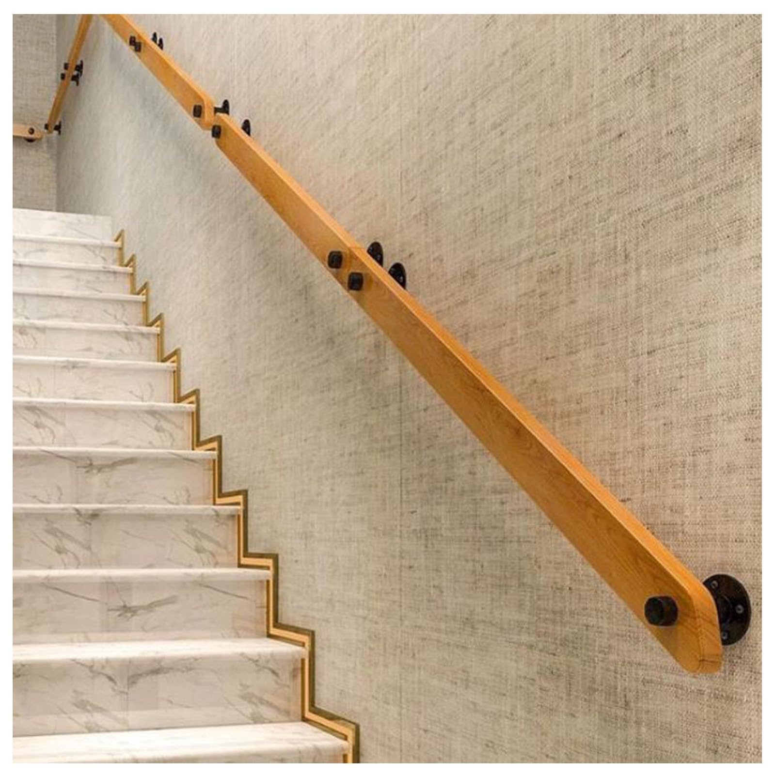 Rampe d'escalier en bois antidérapante de 50 cm avec supports muraux robustes