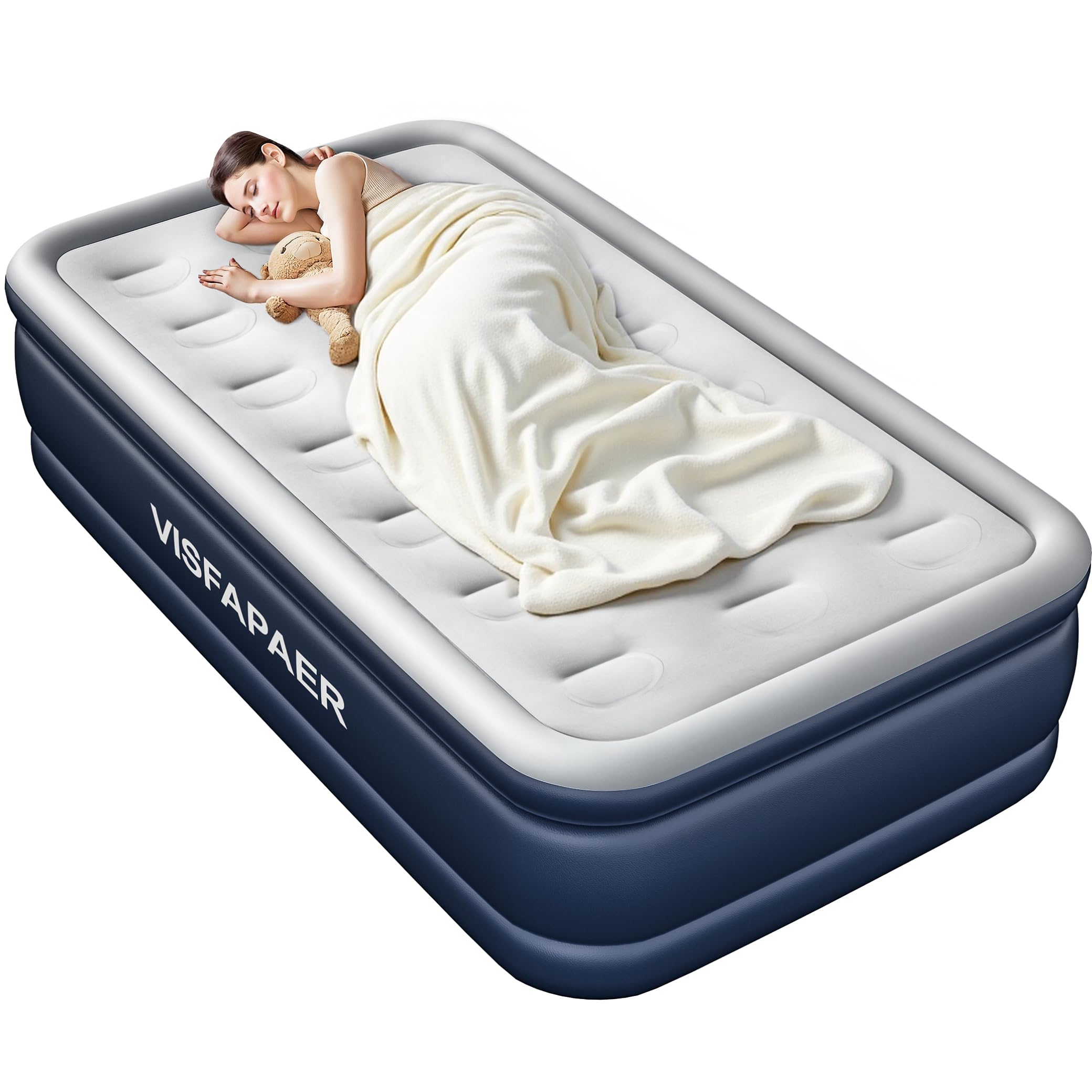 Twin Air Mattress with Built in Pump Raised, 18'' High Inflatable Mattress Electric Blow Up Mattress Fast Blow Up Bed Tall Comfortable Airbed for Camping, Home Guests, Travel w/ Storage Bag 550Lbs Max