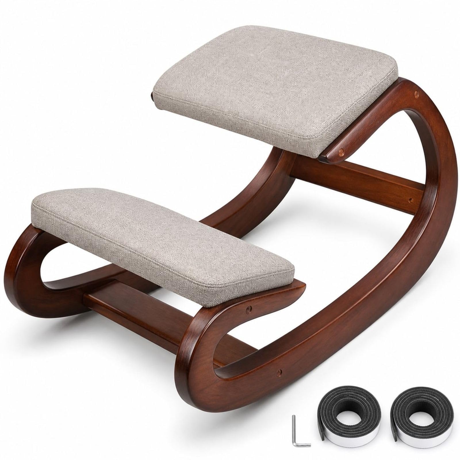 Ergonomiczne krzesło klęczące z regulowanym stołkiem pod kolana, bujaną ramą, drewnem brzozowym i piankowymi poduszkami do biura