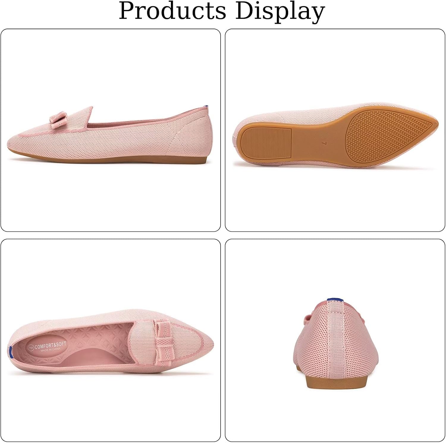 BEJINASH Women's Loafer Flats Casual Knit Fabric Lightweight Dressy Shoes Washable Elegant Pointed-Toe lace-up Bow Shoes Comfortable Ballet Shoes for Women Perfect for Daily - Image 3