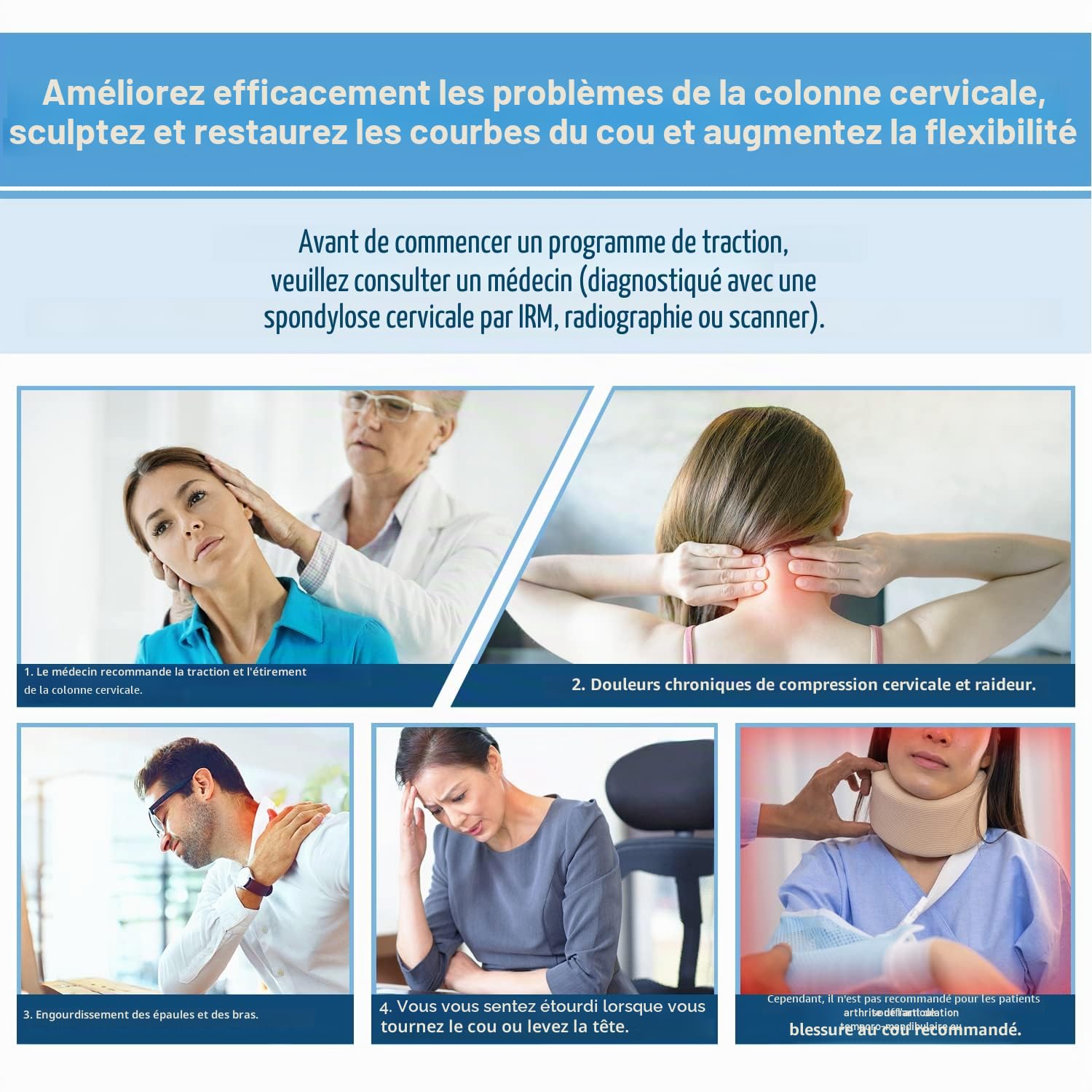 Holdsound Dispositif De traction Cervicale, Un Dispositif De Traction Cervicale Réglable électriquement Qui Soulage Efficacement Les Douleurs Au Cou， Facile à Utiliser