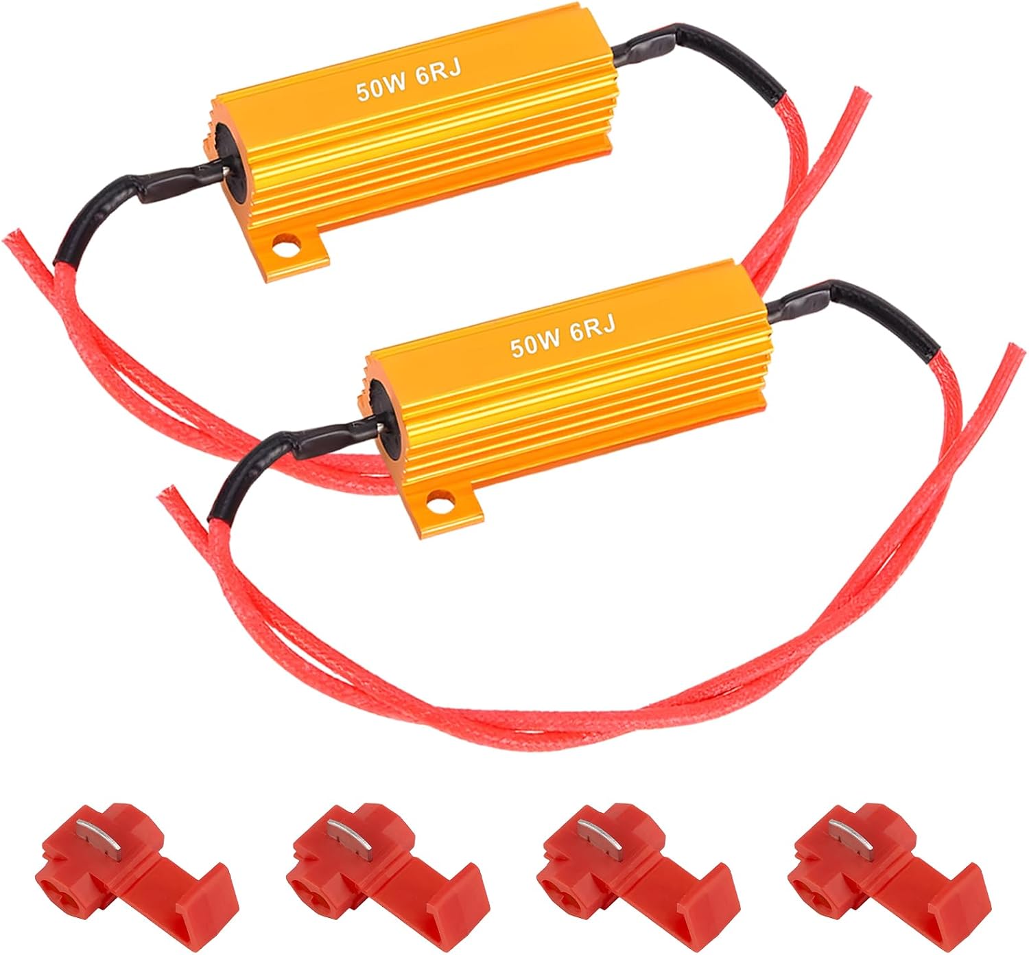2 PCS 50W 6ohm LED Load Resistors, Aluminum Turn Signal Resistor Flasher Adaptor with Wire Clips, Car Load Resistor for Fixing LED Bulb Hyper Flash Fast Blink Error Code
