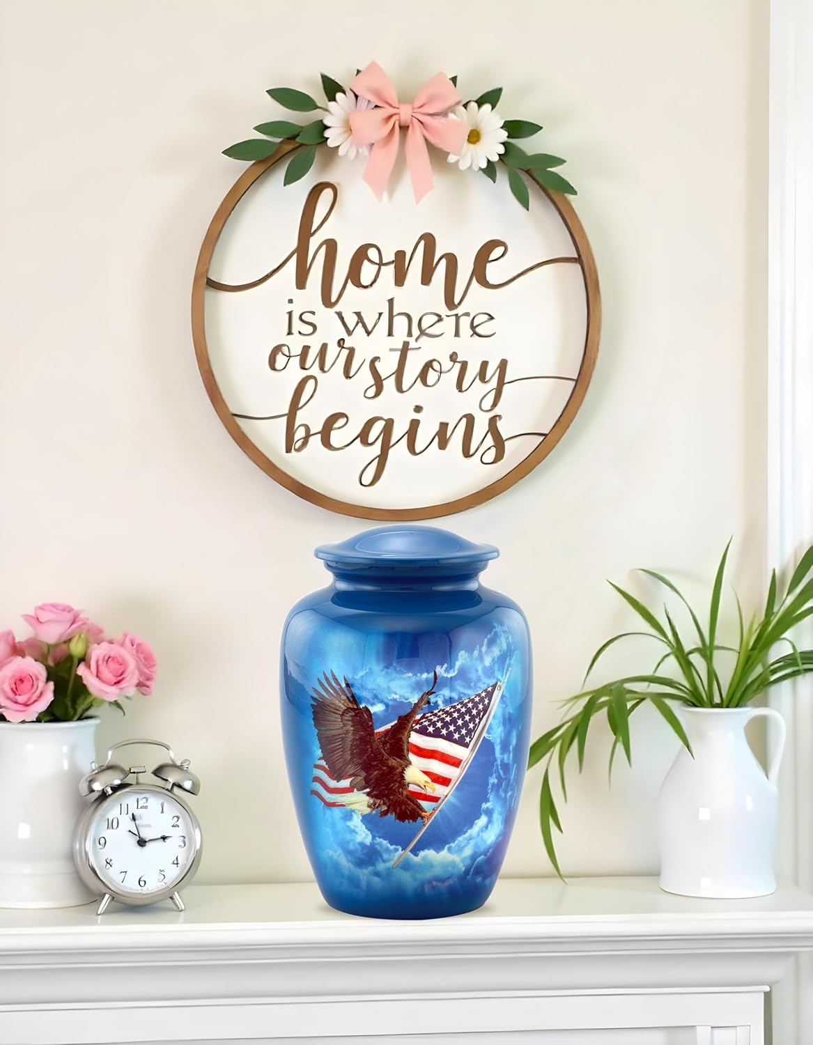 Patriotic Eagle & American Flag Urn - American Flag Urn Honoring Veterans & Loved Ones - Handcrafted Tribute with Vibrant Sky & Bald Eagle Design - Full Size Funeral and Memorial Urns (Large) - Image 8