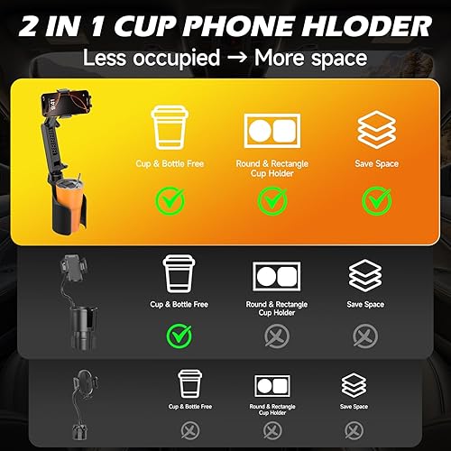 Miniatura 2 de Soportes de teléfono para tu automóvil, soporte de teléfono 2 en 1 con dos bases ajustables, brazo largo con taza de rotación de 360 para automóvil,