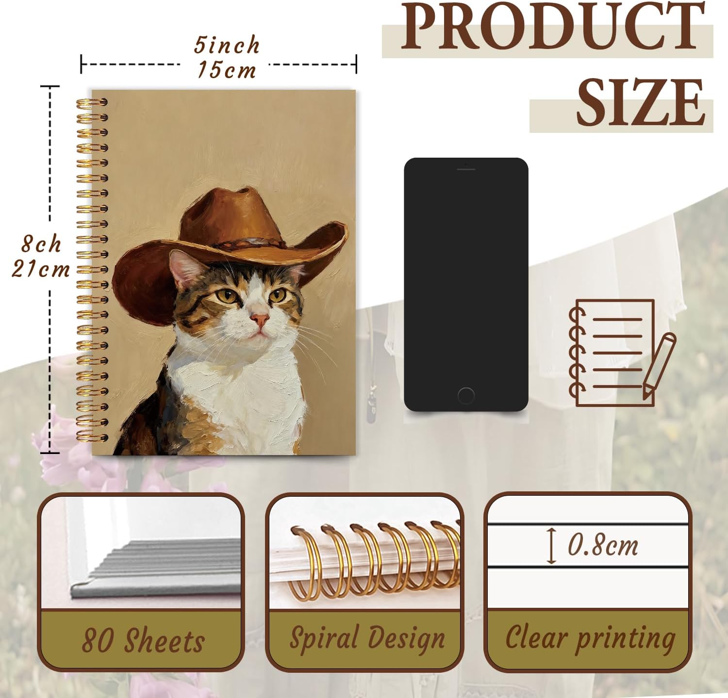 Funny Cat Notebook Journal Gifts for Women Men, Western Gifts for Women, Cute Notebooks for Women Girls Coworkers Cat Lovers, Western Cowboy School Office Supplies 5.5x8.4 Inch