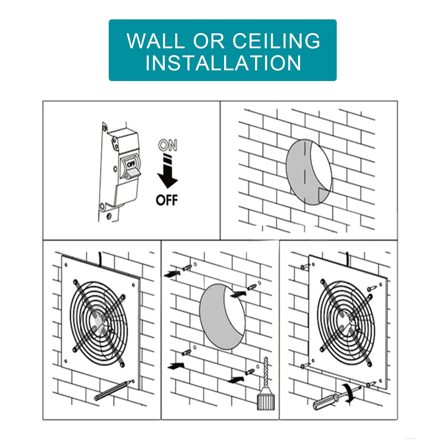 HG POWER 6 Inch Exhaust Fan, 308CFM Through Wall Fan Bathroom Extractor