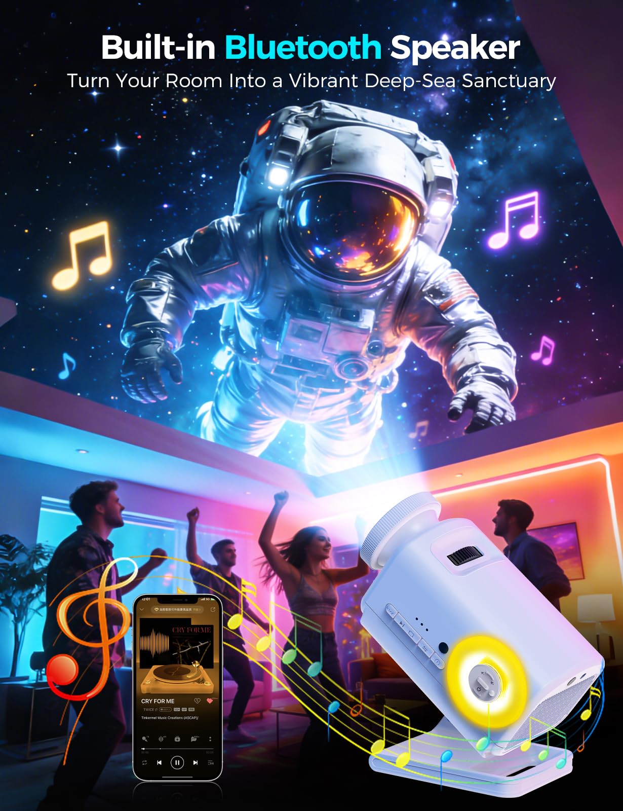 Proiettore di stelle 3D con oltre 60 motivi spaziali HD, Bluetooth, telecomando e timer – Luce notturna per camera da letto, camera dei bambini, regalo per adulti e bambini