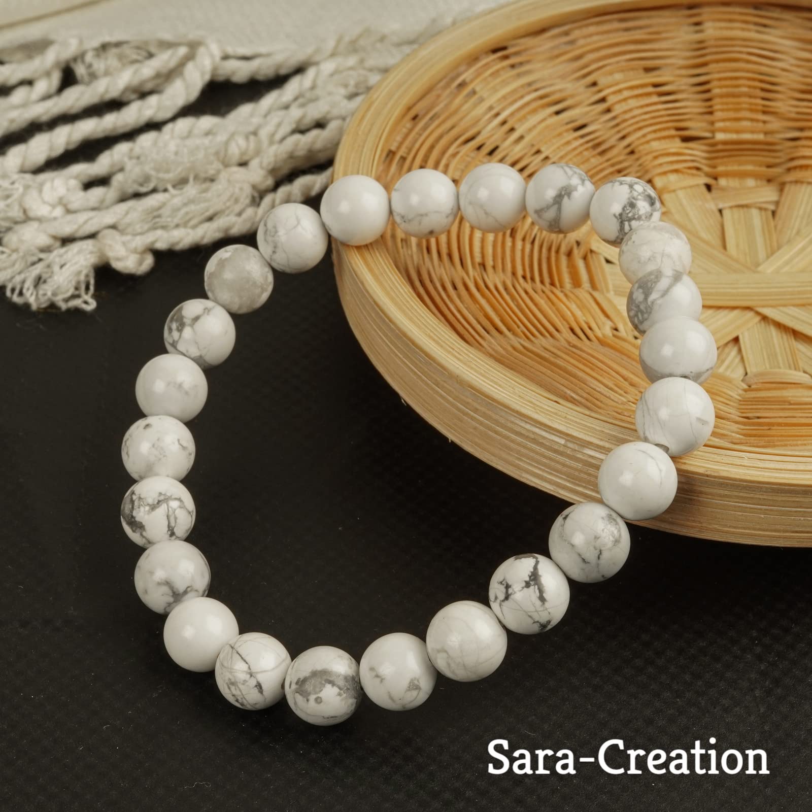 Pulsera de cuentas de piedra turquesa de howlita, pulseras ajustables de piedras preciosas naturales, pulsera curativa para niñas, mujeres y hombres, Piedra