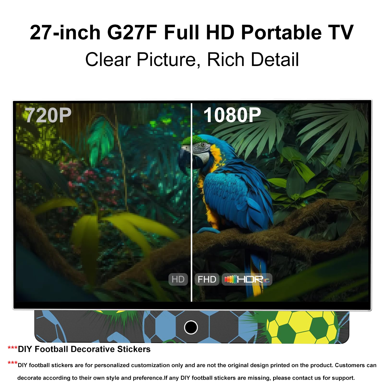 27 Inch Portable Smart TV, Android 14 OS, Built-in Battery Powered, FHD HDR Display, 60Hz Refresh Rate, Dolby Audio, WiFi, Chromecast, Voice Remote, for Bedroom, Game Day Parties, Camping & Travel