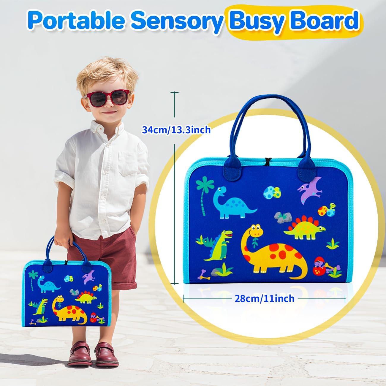 SYHLN Toddler Montessori Busy Board Toys for Little Boy Gifts: Educational Preschool Learning Travel Toys, Busy Book Learning Sensory Toys for Toddler Boys, Boys Dinosaur Christmas Birthday Gifts