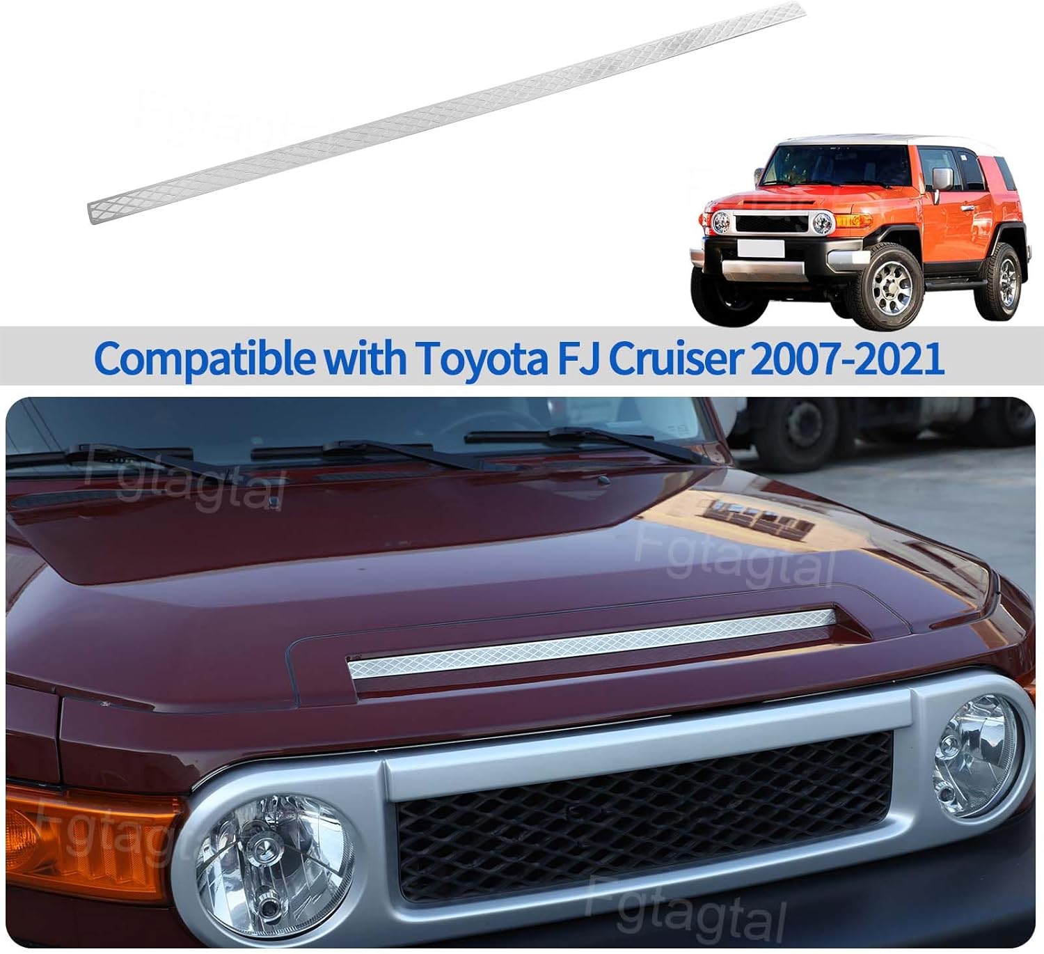 Front Hood Decorative Strip Suitable for Toyota FJ Cruiser 2007-2021, Front Engine Hood Air Intake Grille Trim Accessories, 1PCS (Silver)