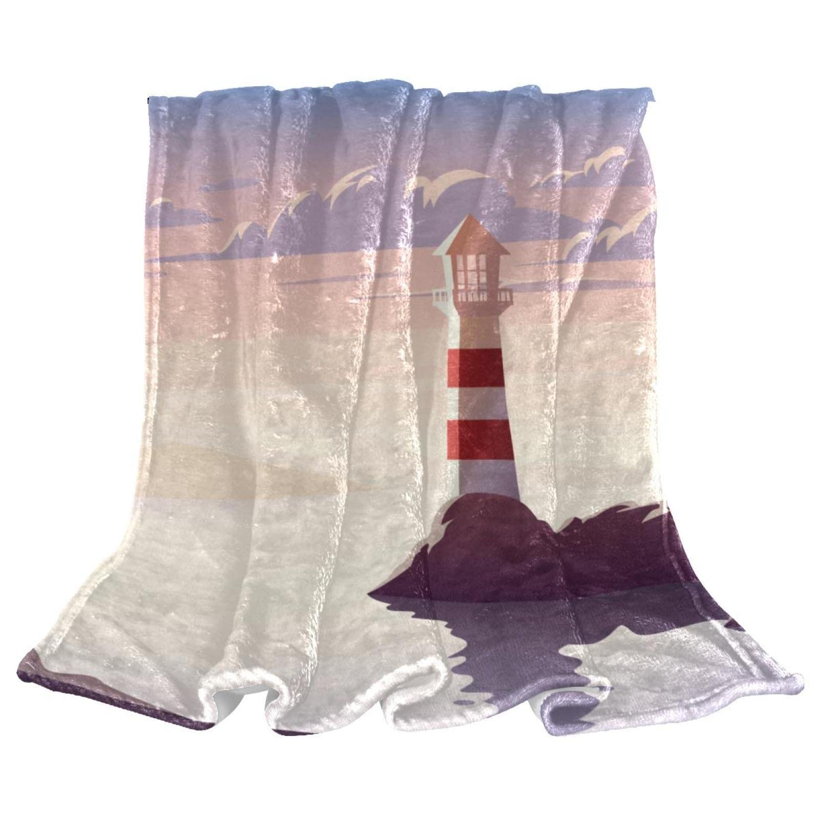 Couverture polaire légère en peluche douce au design marin de phare côtier
