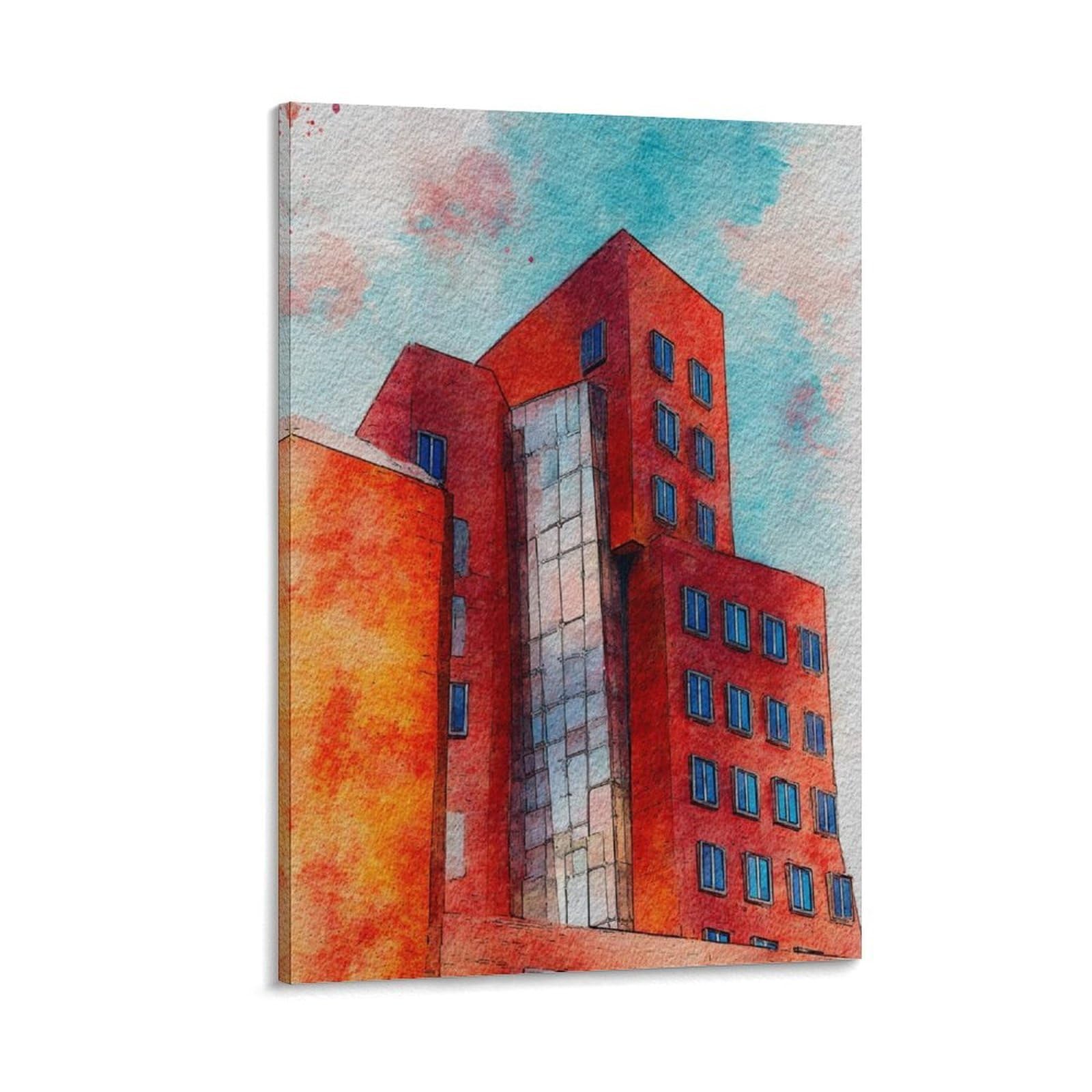 Lcynnh Frame-Style Dusseldorf Germany 24X36inch(60X90cm) Vintage Travel Poster Watercolor Canvas Art