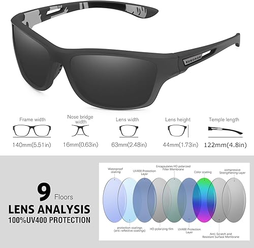 Miniatura 4 de KUGUAOK Gafas de sol deportivas polarizadas para hombres, para conducir, ciclismo, pesca, gafas de sol 100% con protección UV
