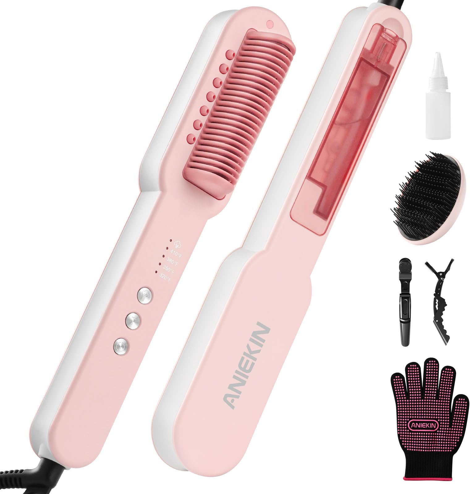 Aniekin 3 in 1 Steam Hair Straightener Brush, 4 Temp Settings & Steam Reduces Damage, Nourishes Hair, and Expedites Straightening, Dual Voltage, Professional Styling Tools