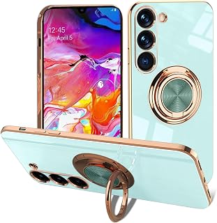 EYZUTAK Galvanisierte magnetische Ringhalterung für Samsung Galaxy S23 Plus, 360 Grad drehbar, Metall, Anti-Fall-Ringhalter, Magnet, Autohalterung, schlank, weich, Silikon, stoßfest, Mintgrün