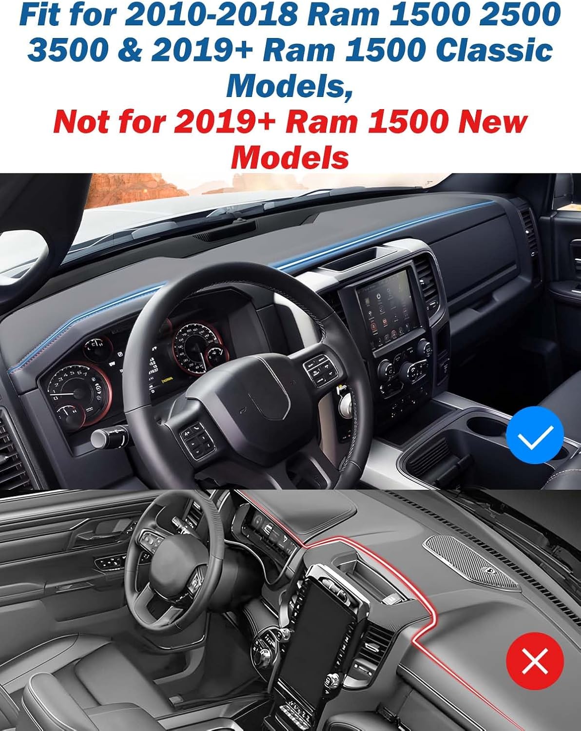 JOYTUTUS Dash Cover Dashboard Cover Mat Compatible with 2010-2018 Ram 1500 2500 3500 & 2019-2024 Ram 1500 Classic Model, Car Interior Dash Covers, Dash Board Cover Dashmat for Car Trucks