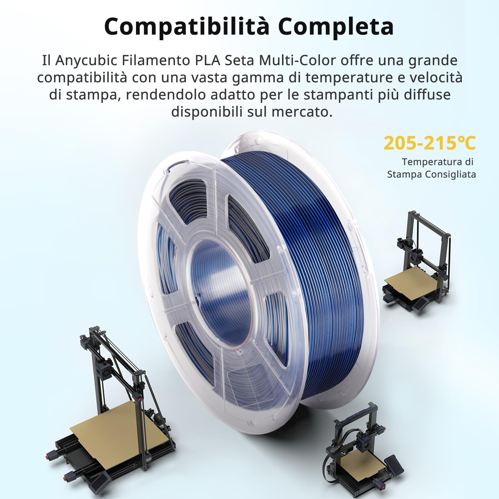 Anycubic Filamento PLA Seta Multi-Color(Due Colori) per Stampante 3D, Aspetto Simile Alla Seta, PLA Silk con Precisione Dimensionale +/- 0,02 mm, 1 kg nero-blu