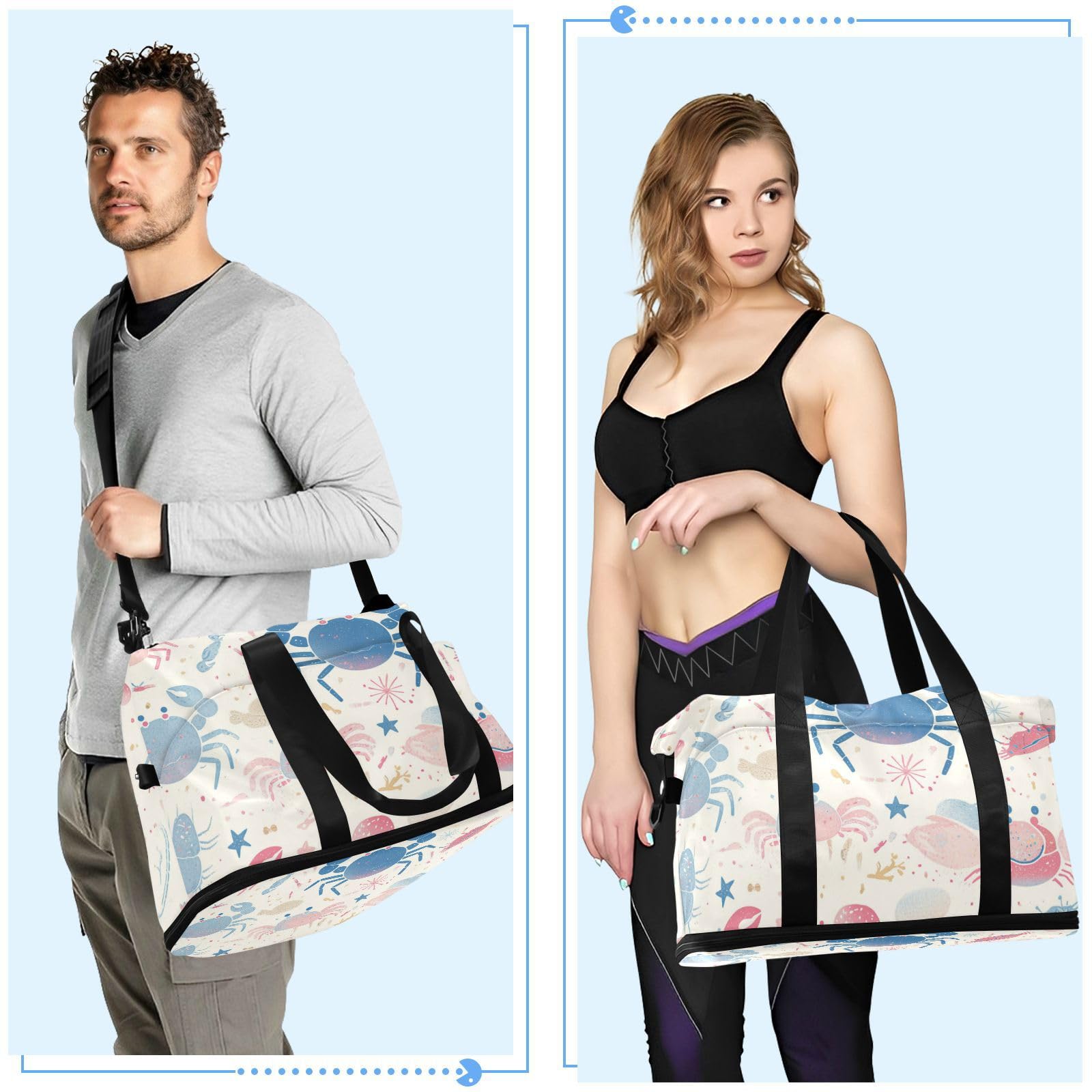 Reisetasche mit Nassfach, verstellbarer Riemen, für Sport, 2-teiliges Set für Männer und Frauen