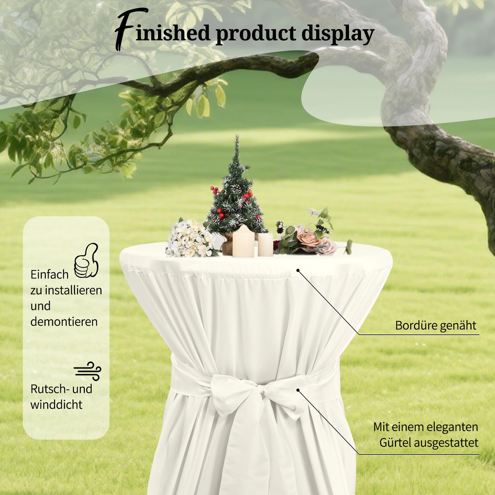 Teruntrue 6 Stück stehtisch hussen Elfenbein,Stehtischhusse Elfenbein für Ø 60-65 cm Stehtische und Bistrotische, Tischdecke aus Polyester mit Fußtaschen