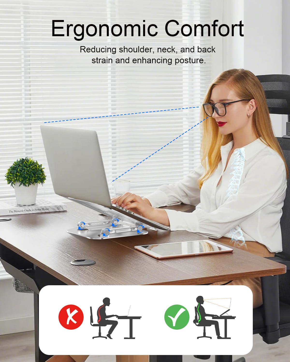 LINTYLE Laptop Stand for Desk Adjustable Computer Stand Foldable Laptop Riser Notebook Holder Adjustable Height for MacBook PC Computer Notebook Office Desk Accessories 10-17 Inch