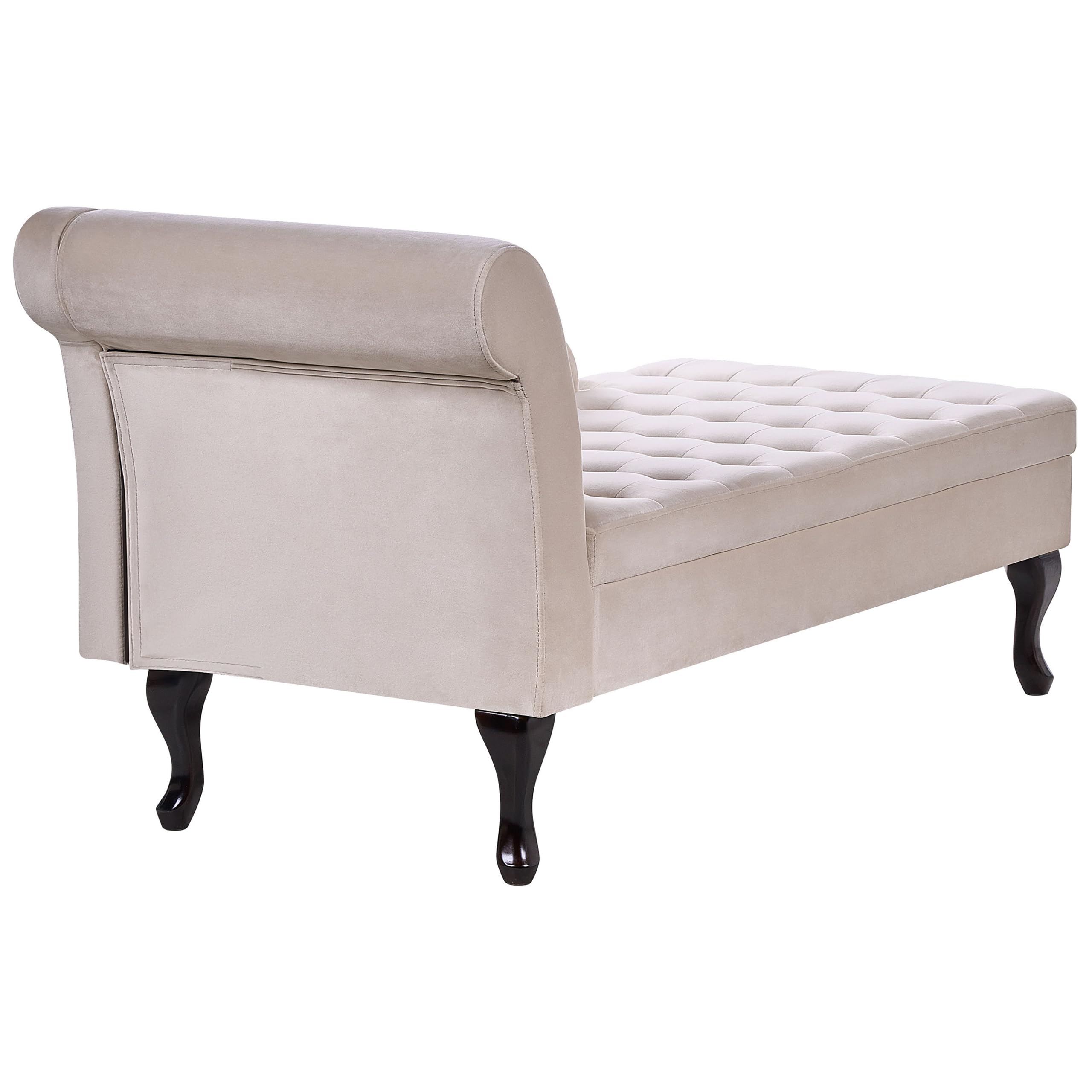 Beliani Chaiselongue linksseitig Samt beige mit Lehne Bettkasten Dekokissen Pessac