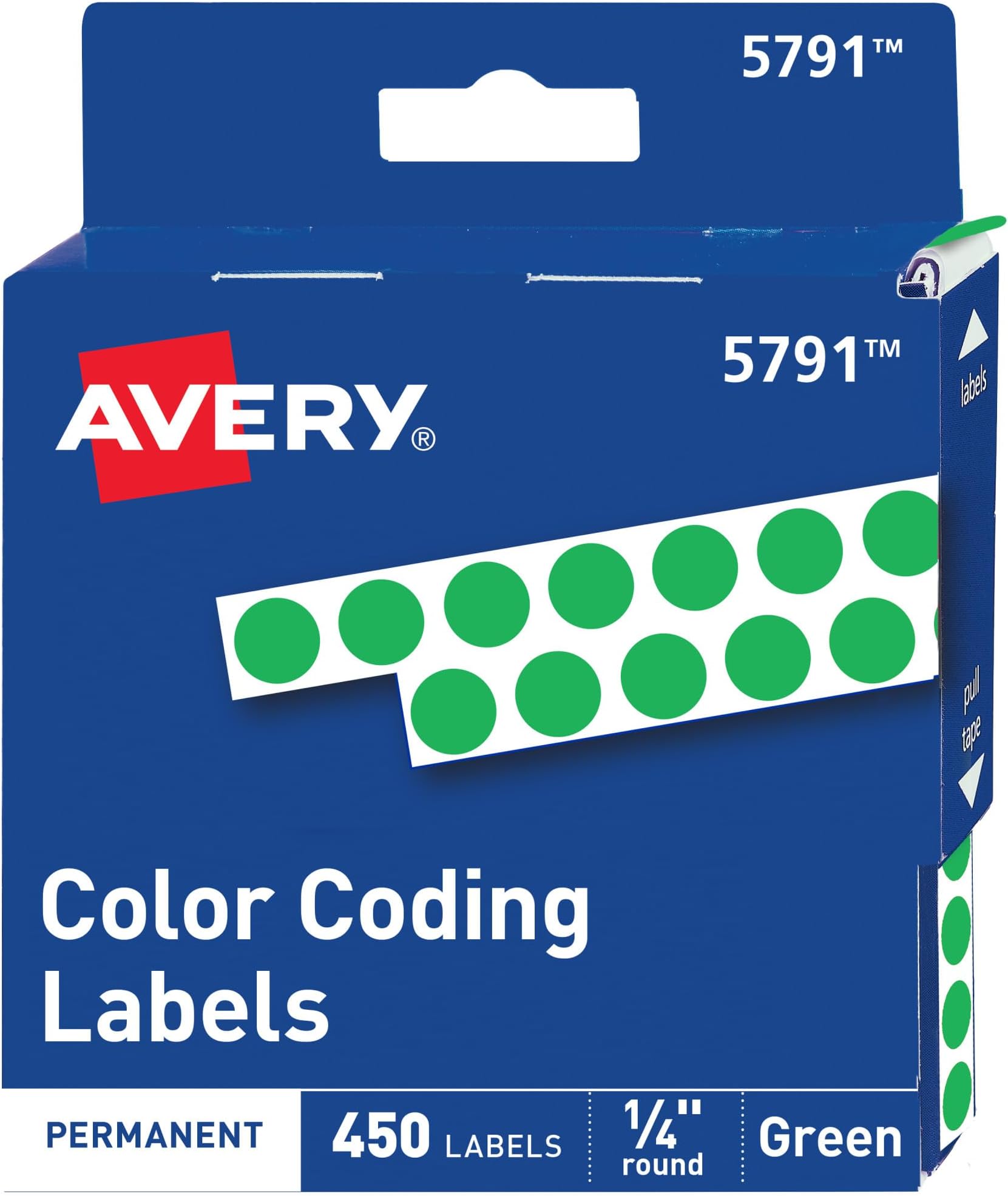 Color-Coding Permanent Labels, 1/4 Inch Round Stickers, Green, Non-Printable, 450 Dot Stickers Total (5791)