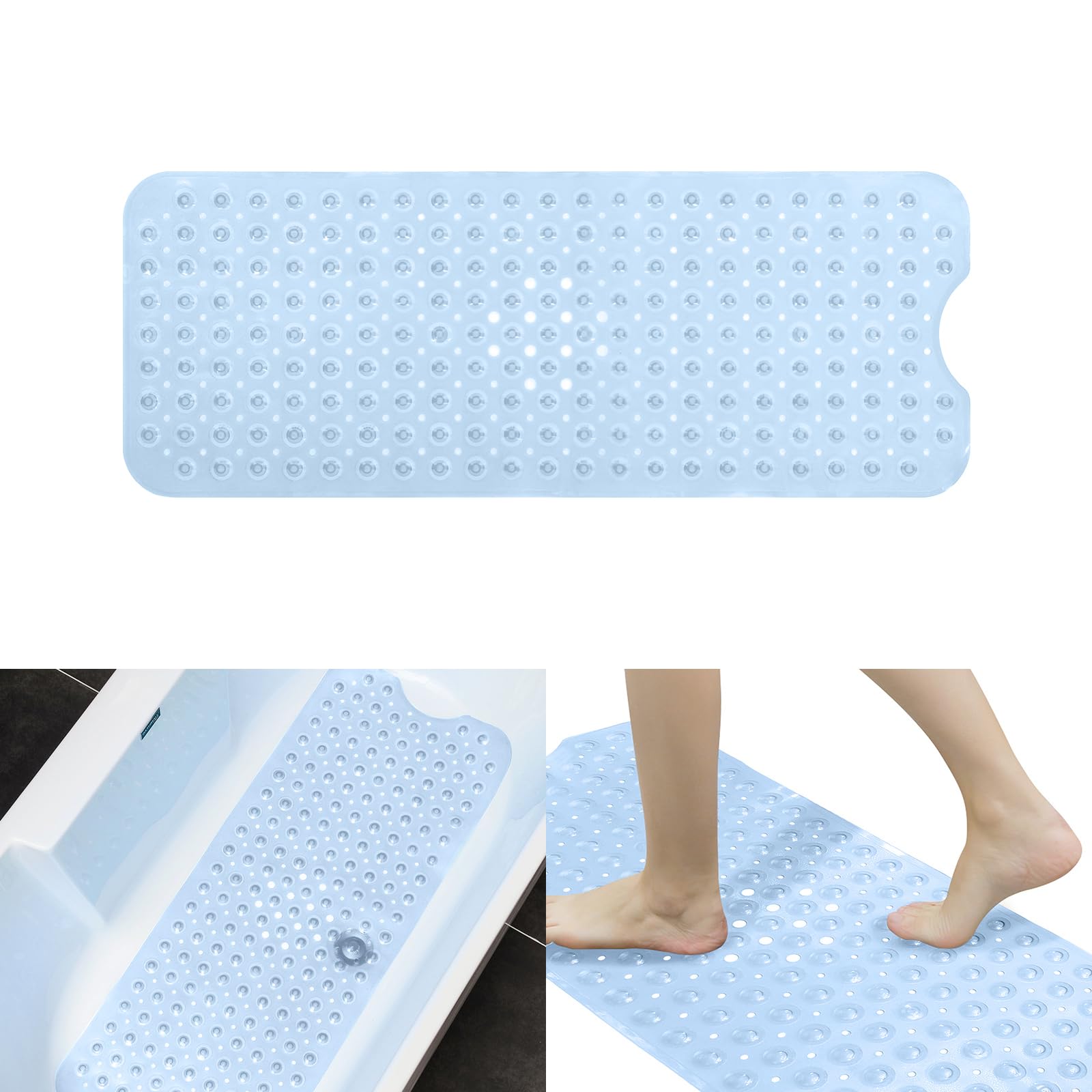 Tapis de bain antidérapant bleu 100x40 cm pour douche sécurisée
