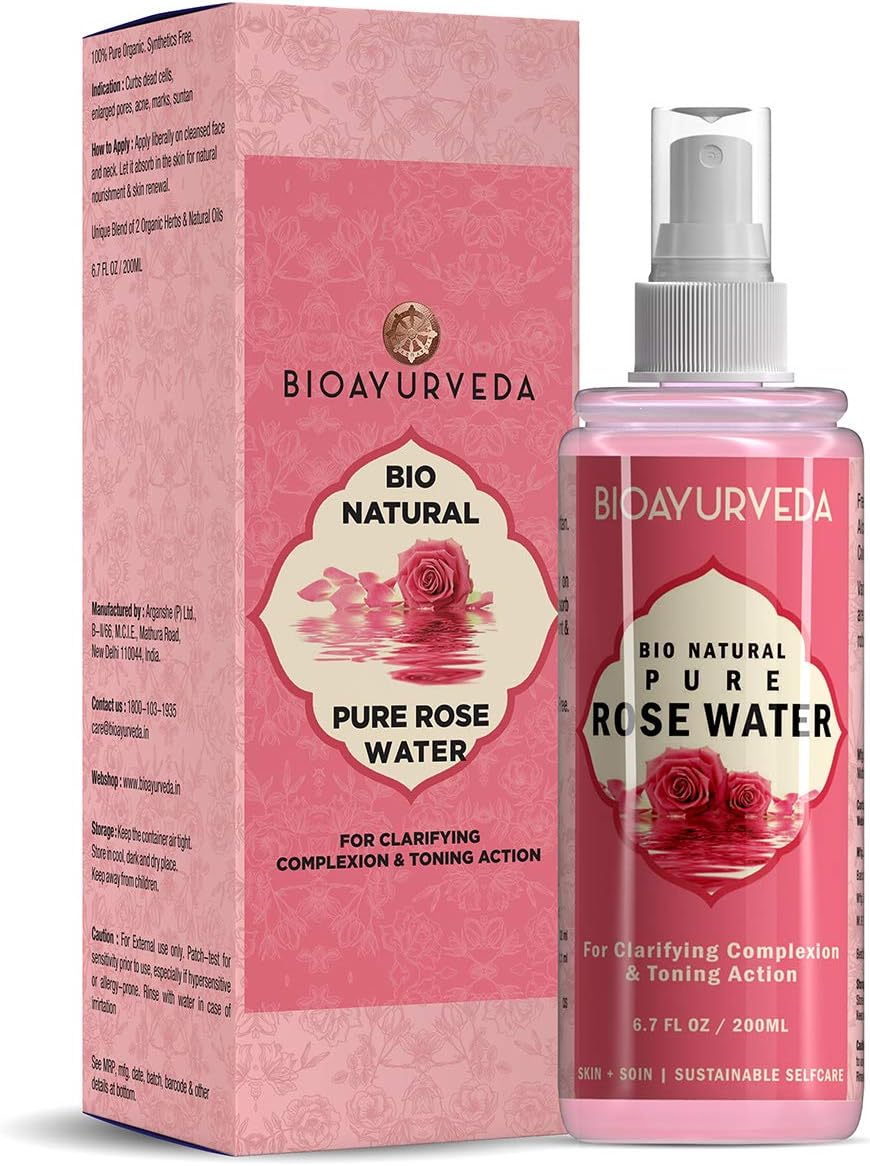 BIOAYURVEDA Bio Natural Pure Rose Water Spray Liquid with Rose Ingredients | Herbal Facial Toner & Astringent| Premium, Natural & Organic Rose Water Gulabjal - Pack of 1, 200 ml