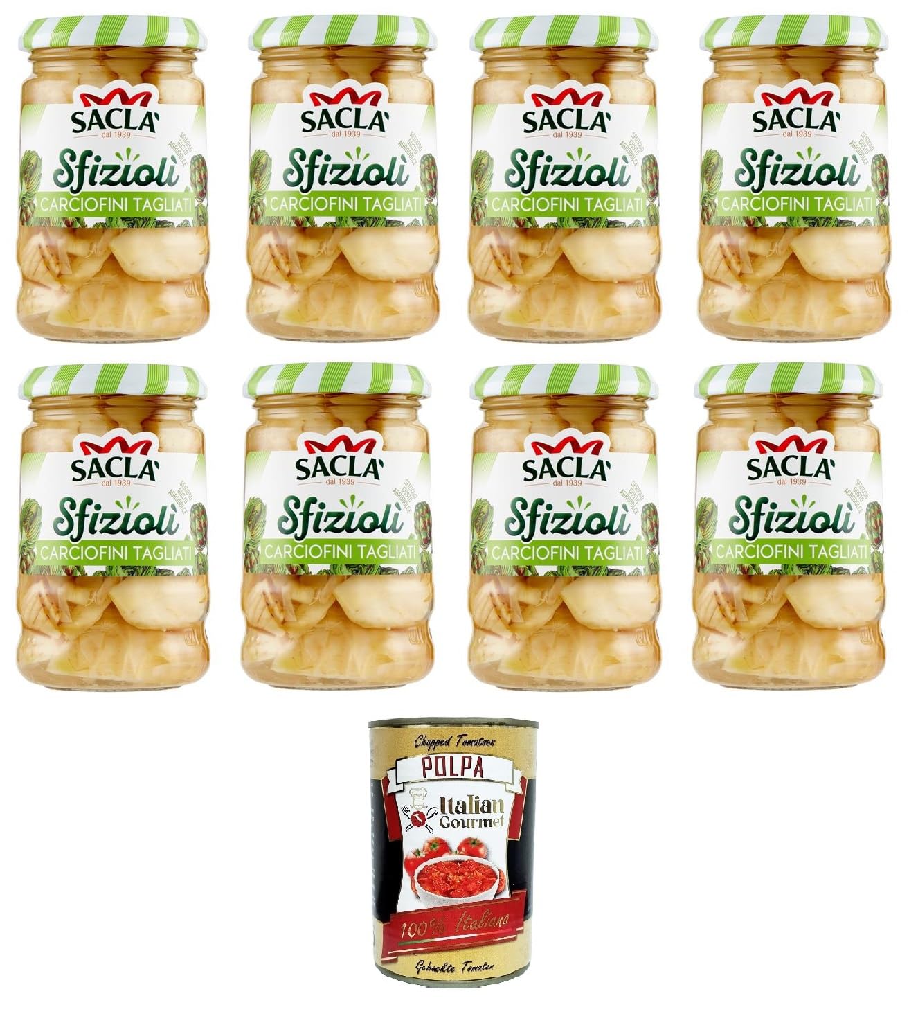 Saclà Sfiziolì Carciofini Tagliati Geschnittene Artischocken 8x205 g+ Italian Gourmet polpa 400g