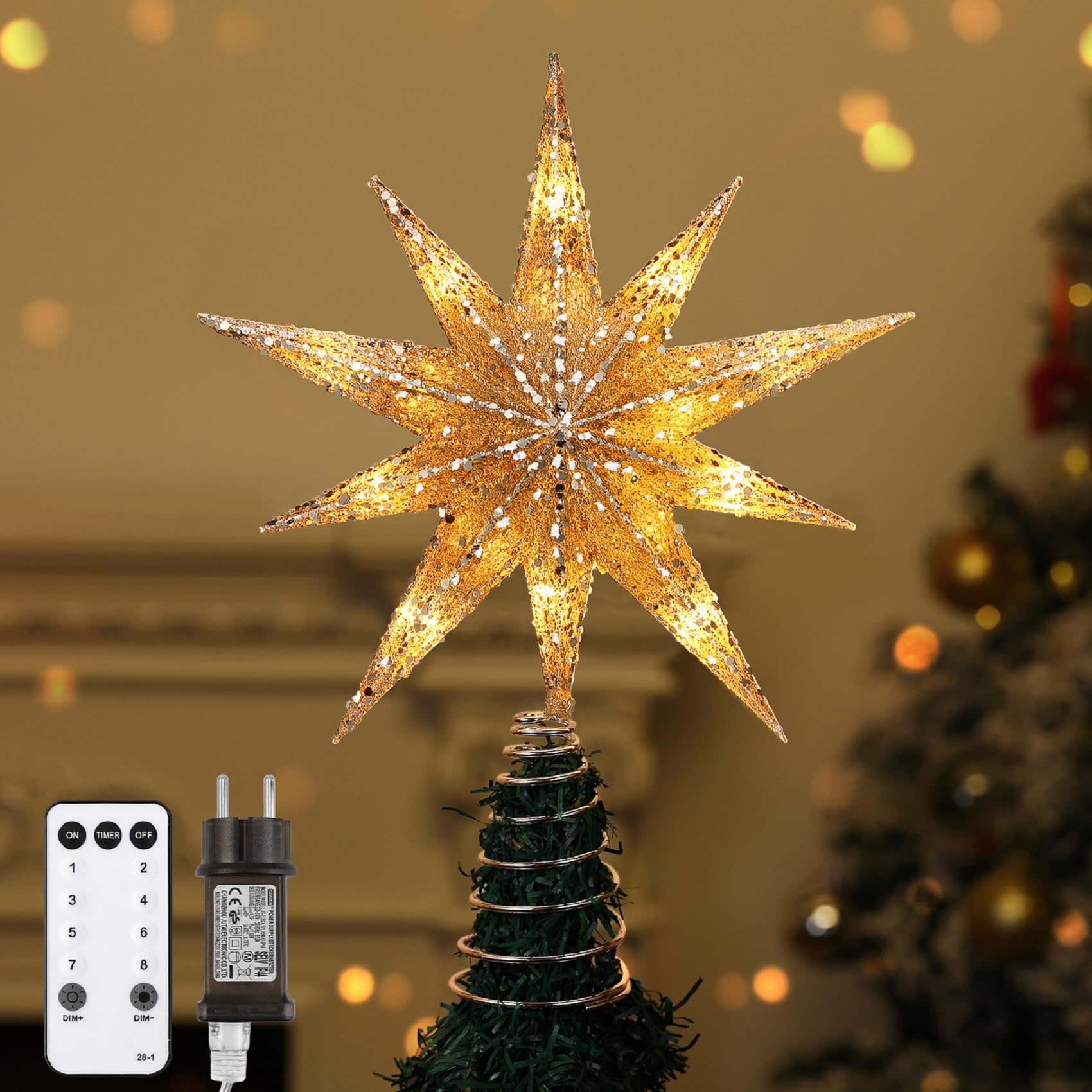 Luxspire Puntale Albero Natale, Punte Stella 3D Natalizie Decorazione