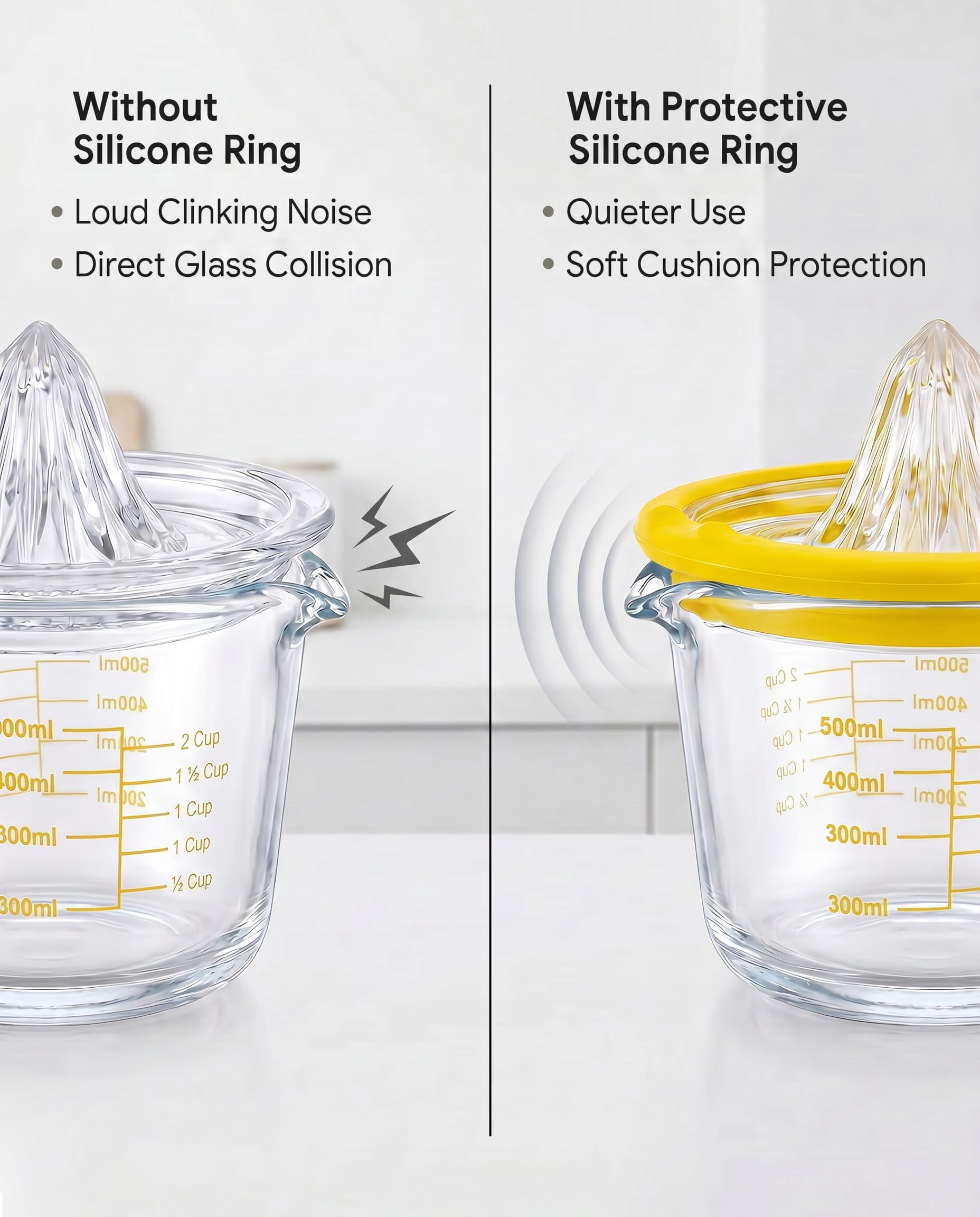 Cartman Spremiagrumi per limoni e arance, spremiagrumi manuale giallo, alesatore per agrumi in vetro, spremiagrumi manuale, strumento da cucina, tazza di misurazione per oncia