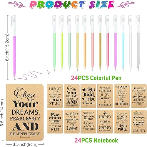 Miniatura 2 de 24 cuadernos inspiradores a granel con 24 bolígrafos coloridos, juego de bloc de notas de bolsillo pequeño, regalos motivacionales a granel para