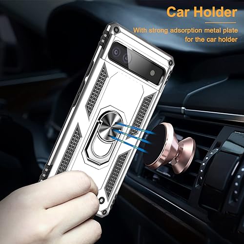Miniatura 6 de Funda para Google Pixel 6a con protector de pantalla de vidrio templado 2 unidades, funda protectora de grado militar a prueba de golpes con anillo