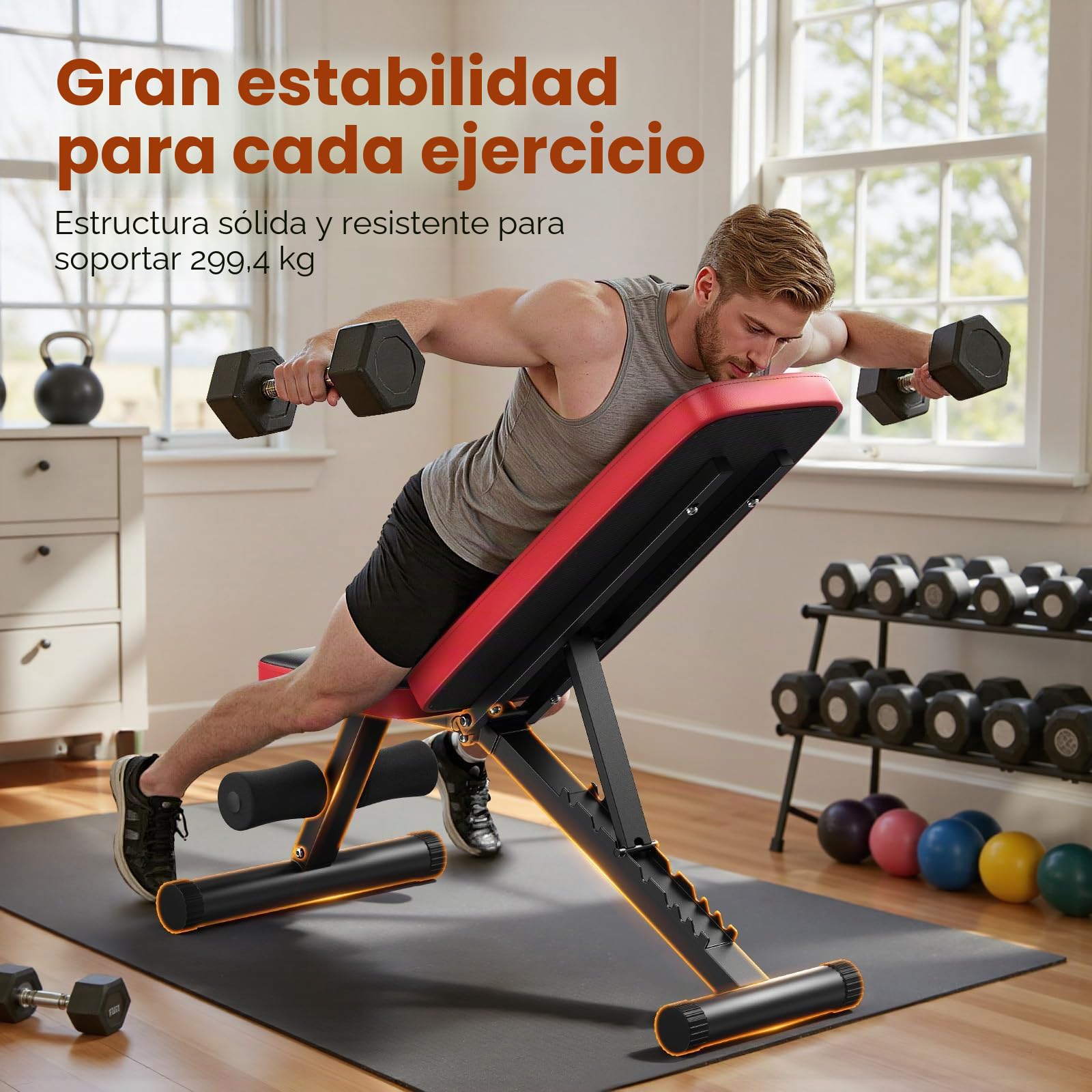 Nicepeople - Banco de pesas ajustable para gimnasio en casa, banco de entrenamiento con capacidad de 300 kg y 8 respaldos para pecho, hombros y brazos, banco de fuerza compacto y plegable para